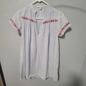 J.CREW #XS Women's Blue Striped Top with Red Accents